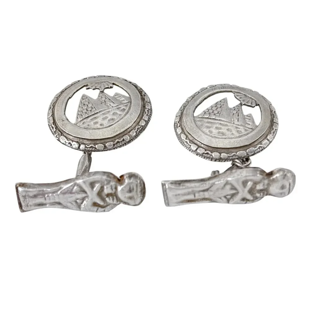 Vintage Sterling Silver 925 Egyptian Revival Cuff Links
